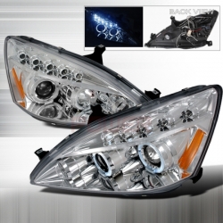 2003-2007 Honda Accord Halo LED Projector Headlight Chrome- 1 Pair