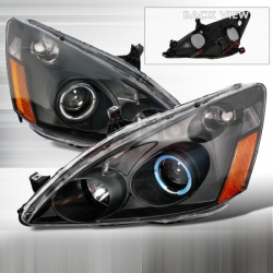2003-2007 Honda Accord Halo Projector Headlight Black- 1 Pair