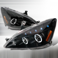2003-2007 Honda Accord Halo LED Projector Headlight Black- 1 Pair