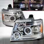 2007-2010 Chevrolet Avalanche Halo LED Projector Headlight Chrome- 1 Pair