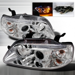 2004-2008 Chevrolet Aveo Halo LED Projector Headlight Chrome- 1 Pair