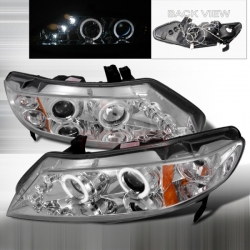 2006-2011 Honda Civic Halo LED Projector Headlight Chrome- 1 Pair