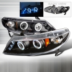 2006-2011 Honda Civic Halo LED Projector Headlight Black- 1 Pair