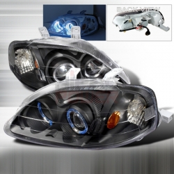 1999-2000 Honda Civic Halo Projector Headlight Black- 1 Pair