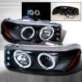 2000-2005 GMC Sierra Halo Projector Headlight Black- 1 Pair