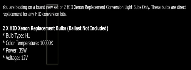H1 10000K HID Xenon Conversion Kit Headlight Bulbs  